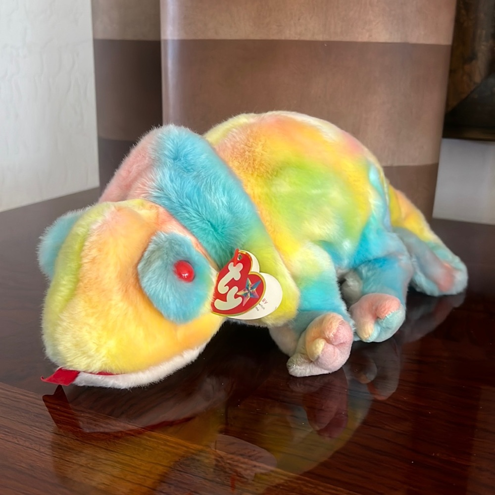 Ty 1999 Beanie Buddies 16" Rainbow Chameleon Plush Bean Bag Lizard **NWT**